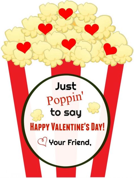 Popcorn Valentine's Day Card - FREE PRINTABLE Popcorn Valentines Printable Free, Teacher Valentine Cards, Popcorn Valentine, Valentines Day Bags, Free Popcorn, Classroom Valentines, Class Valentines, Popcorn Bags, Printable Valentines Cards