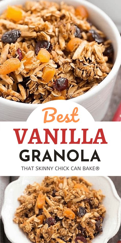 Vanilla Granola with Dried Fruit - A fabulous homemade granola sweetened with honey and kissed with vanilla. Perfect for breakfast, parfaits, snacking and so tasty, it's addictive!!! #howtomakegranola #homemadegranola #hostessgifts Breakfast Parfaits, Vanilla Granola, How To Make Granola, Brunch Inspiration, Granola Recipe Homemade, Cooking Challenge, Breakfast Wraps, Easy Snack Recipes, Breakfast On The Go