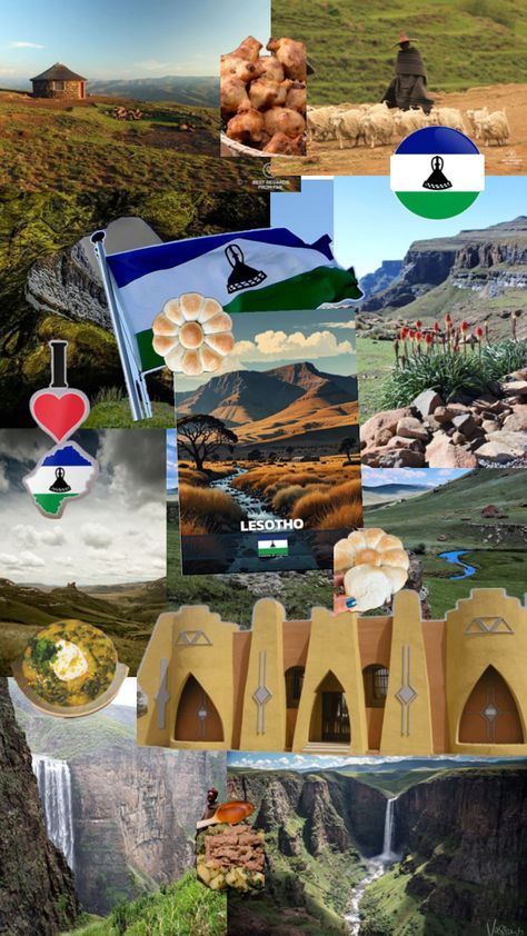 Lesotho Travel, Lesotho Flag, Aesthetic Country, Africa Flag, Dream Travel Destinations, African Countries, Travel Souvenirs, Marketing Strategy Social Media, Aesthetic Collage