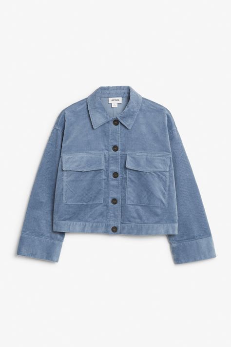 Corduroy jacket - Feeling blue - Coats & Jackets - Monki GB Simple Top, Blue Coats, Feeling Blue, 가을 패션, Corduroy Jacket, Korean Outfits, Blue Jacket, Outfits Casuales, Jacket Outfits