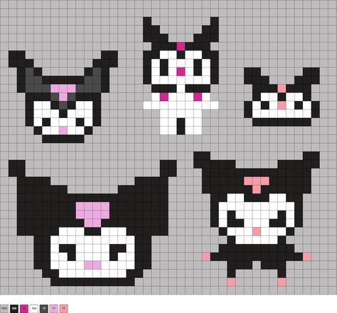 If you like Sanrio, you'll love these Kuromi perler beads! Get over 20 fun and easy patterns for this mischievous yet cute character. Hello Kitty And Friends Perler Beads, Kuromi Fuse Beads, Kuromi Perler Beads Pattern, Kuromi Hama Beads, Kuromi Beads, Kuromi Perler Beads, Kandi Core, Hammer Beads, Bead Templates