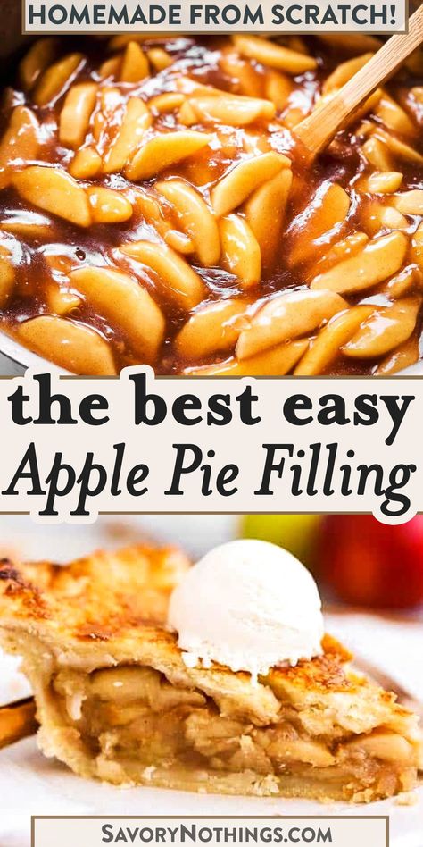 Homemade Apple Pie Filling is full of warm spices with just the right amount of sweetness. It’s quick and easy to make with just a few ingredients! | #piefilling #pierecipes #apples Easy Apple Pie Filling Recipes, Easy Apple Pie Filling, Apple Pie Filling Recipe, Apple Pie Recipe Homemade, Apple Pie Filling Recipes, Apple Pie Recipe Easy, Homemade Apple Pie Filling, Homemade Apple Pie, Best Apple Pie