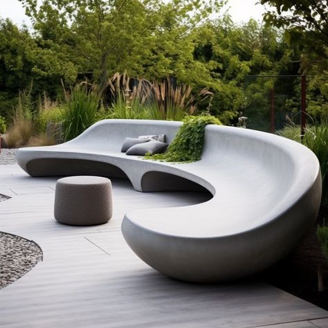 Modern Concrete Architecture (@3dprintedarchitecturedesign) • Instagram photos and videos Concrete Seating Outdoor, Concrete Bench Outdoor, Built In Garden Seating, Concrete Outdoor Furniture, Organic Seating, Concrete Benches, Organic Chair, Low Seating, Dome Homes