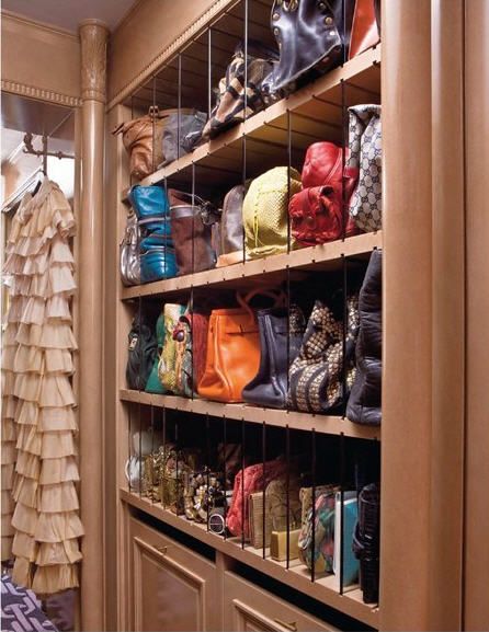 Purse/bag portion of walk-in closet...love how you can adjust the slats to fit bags. Great idea! Purse Storage, Creative Bag, Handbag Storage, Dream Closets, Closet Inspiration, Room Closet, Walk In Wardrobe, Master Closet, Purse Organization