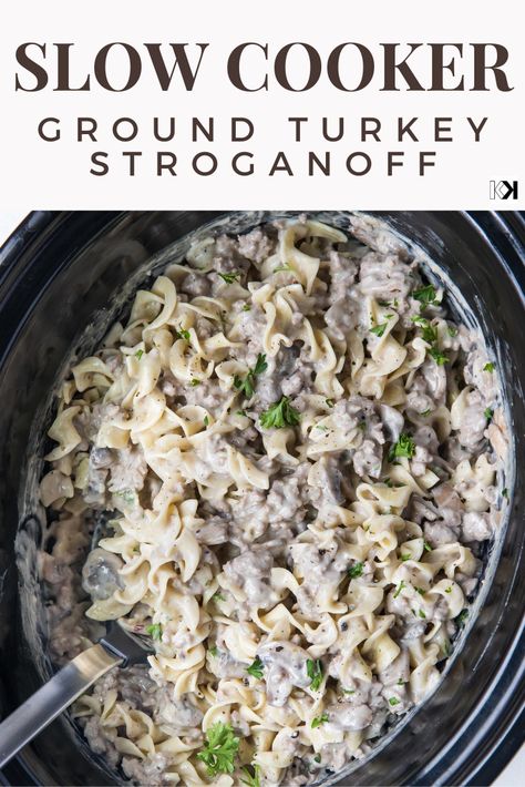 Meat Slow Cooker Recipes, Ground Turkey Crockpot, Ground Turkey Slow Cooker, Turkey Stroganoff Recipe, Stroganoff Slow Cooker, Ground Turkey Stroganoff, Turkey Crockpot, Crock Pot Stroganoff, Crockpot Ground Turkey