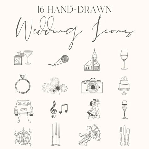 MandyDavisCreations - Etsy Hand Drawn Save The Date Illustrations, Wedding Icons Free, Stationary Minimalist, Wedding Line Art, Save The Date Illustrations, Wedding Clip Art, Wedding Png, Wedding Timeline Template, Drawn Icons