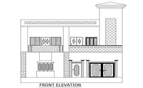 2D Autocad DWG drawing file has the details of front elevation of house plan. Download the 2D Autocad file. 2d Plan Autocad Elevation, 2d Elevation Designs For House, Autocad Elevation Drawings, Autocad Drawing Architecture, 2d Elevation Design, 2d Plan Autocad, Front Elevation Drawing, Elevation Design Drawing, Elevation Of House