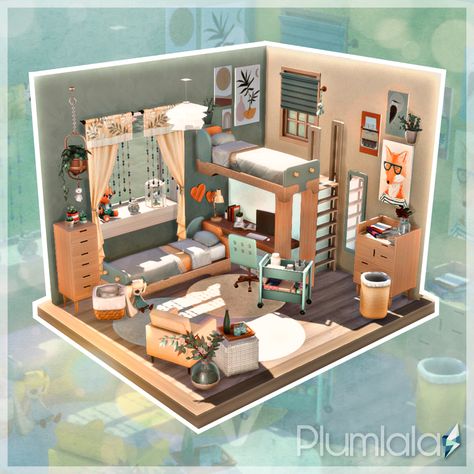 Sims Twin Bedroom, The Sims 4 Twins Bedroom, Twins Room Sims 4, Two Bed Dorm Room, Sims 4 Twin Bedroom, Sims Dorm Room, Sims Teen Room, Twins Room Ideas, Sims 4 Twins Bedroom