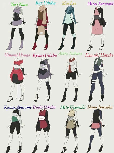 Naruto Character Outfits, Boruto Outfits Oc, Kunoichi Outfit Design Reference, Naruto Female Oc Outfits, Ninja Outfit Ideas, Ninja Outfit Female Design, Ninja Outfit Female Naruto, Ninja Outfit Design, Female Ninja Outfit