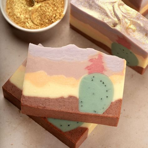 Desert Sunset Soap Project | Bramble Berry Soap Embeds, Apple Bourbon, Dessert Soap, Homemade Beauty Recipes, Fancy Soap, Pink Soap, Borage Oil, Oatmeal Soap, Gingerbread Cake