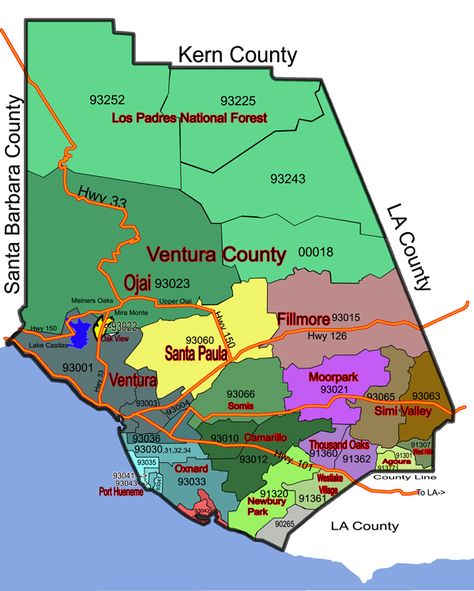 Map of the Ventura County in California. We lived in Piru, Ventura and Oxnard California. Elder Millenial, Moorpark California, Ventura County California, Ventura Beach, Oxnard California, Los Padres National Forest, California Roadtrip, Santa Paula, Ventura California