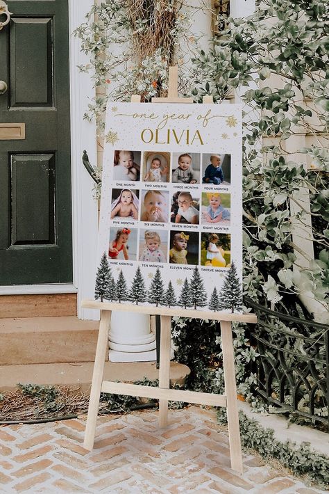 "This winter onederland first birthday photo sign template features a minimalist design, a modern font and winter woodland illustrations it's the perfect way to add style to your event! You can edit the text, font color, add photos and background color to add your own accent and match to your event style! 100% editable baby's first year poster template with digital download! This template can be edited through Corjl.com, a free online tool that allows you to personalize your designs right after purchasing and instant download them! ----------------------------- TRY THE DEMO! Try before you buy! Copy and paste the URL below to demo: https://www.corjl.com/d/3O43D4 Best on desktop. Mobile functions are limited! ----------------------------- MATCHING ITEMS! https://www.etsy.com/shop/AyaPaperBo Winter Onederland Decor, First Birthday Photo Shoot Ideas Winter, Christmas Birthday Decorations, Winter Birthday Party Food, Winter Onederland Photo Shoot, Winter First Birthday Photoshoot, Winter Onederland Balloon Arch, 1st Birthday Party Ideas Winter, Winter One Year Old Birthday Parties