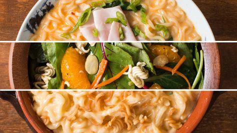 The possibilities are endless with these instant ramen recipe hacks. Instant Ramen Hacks, Ramen Cake, Ramen Rice, Ramen Hacks, Top Ramen, Noodles Ramen, Homemade Ramen, Spicy Ramen, Best Chili Recipe