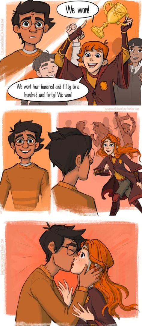 AWWWWWWW!!!!!! Hinny Fanart Kiss, Harry Potter Book Scenes Fanart, Harry And Ginny Book Moments, Harry And Ginny Fanart, Ginny Fanart, Harry Potter Parents, Ginny Weasley Fan Art, Harry Potter Things, Funny Harry Potter