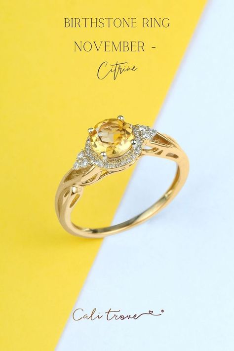 Citrine symbolizes joy and abundance. Citrine is the Birthstone for November. Get your hands on this gorgeous ring today! Link in the bio. November Birthstone Ring, Shank Engagement Ring, Gorgeous Ring, Citrine Ring, November Birthstone, Halo Ring, Halo Rings, Birthstone Ring, Ring For Women