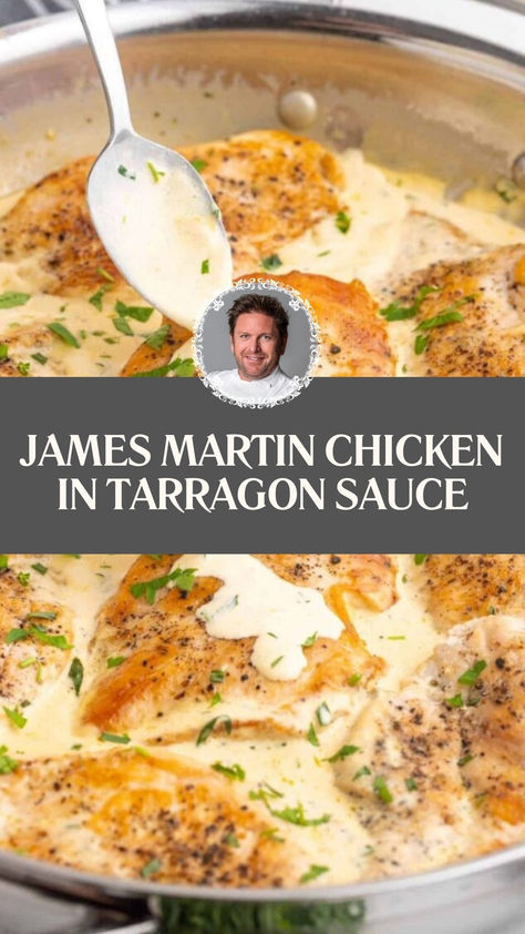 James Martin Chicken In Tarragon Sauce Chicken With Hollandaise Sauce, Chicken Tarragon Recipe, Tarragon Sauce Recipes, Sauces For Chicken, Chicken Fillet Recipes, Tarragon Sauce, Tarragon Recipes, James Martin Recipes, Tarragon Chicken