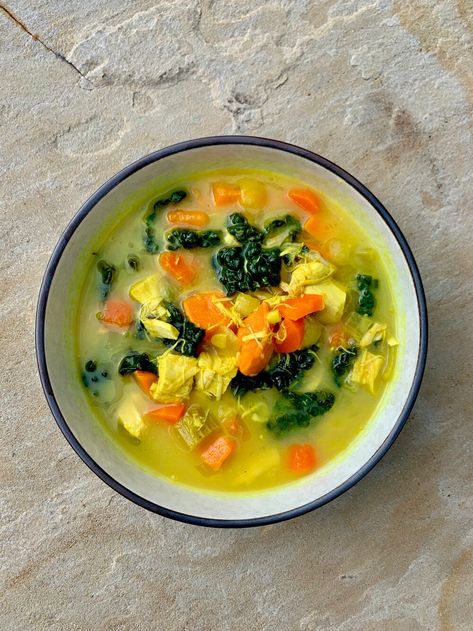 Chicken Soup Paleo, Turmeric Chicken Soup, Broth Soups, Bone Broth Soup Recipes, Paleo Chicken Soup, Soup Paleo, Bone Broth Soup, Unbound Wellness, Turmeric Chicken