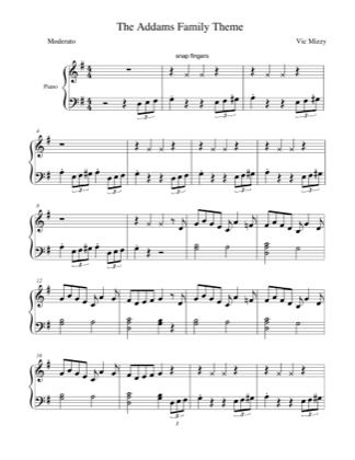 The Addams Family Theme - The Addams Family Free Piano Sheet Music PDF Easy Halloween Piano Sheet Music, Addams Family Piano, Halloween Piano Sheet Music, Piano Songs To Learn, Tuba Music, Piano Exercises, Sheet Music Letters, Addams Family Theme, Piano Songs Sheet Music