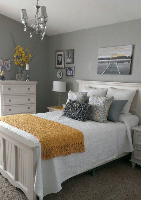 Grey And Yellow Bedroom Ideas | Gray and yellow bedroom Hotel Bedroom Decor, Grey And White Room, Retreat Bedroom, Yellow Bedroom Decor, Luxurious Interior Design, Yellow Bedroom, Master Bedrooms, Gray Bedroom, Spare Bedroom