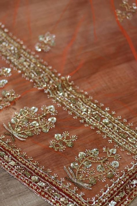 Buy Hand Embroidery Dupatta/orange Dupatta/bridal Dupatta/ceremony Dupatta Online in India - Etsy -  #Buy #Dupatta #Dupattabridal #Dupattaceremony #Dupattaorange #Embroidery #Etsy #Hand #India #Online Dabka Work Dupatta, Hand Embroidery Dupatta Design, Embroidery Dupatta Design, Dabka Work Embroidery, Embroidery Designs Indian, Bridal Dupatta Designs, Handwork Designs, Handwork Dupatta, Duppattas Designs Ideas