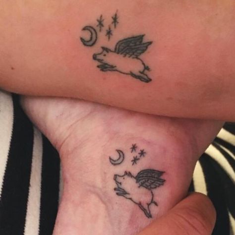 Flying Pig Tattoo, Pig Tattoo, Poke Tattoo, Music Tattoos, Dainty Tattoos, Flying Pig, Up Tattoos, Aesthetic Tattoo, Dream Tattoos