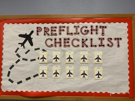 Aviation Classroom Theme, Take Flight School Theme, Plane Bulletin Board, Airline Classroom Theme, Airplane Theme Classroom, Plane Classroom Theme, Travel Bulletin Board Ideas, Airplane Bulletin Board Ideas, Airport Classroom Theme