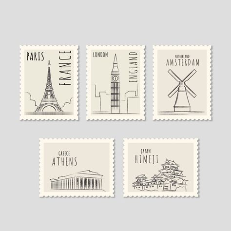 Paris Tattoo, طوابع بريد, Different Cities, Penanda Buku, Postage Stamp Design, طابع بريدي, Travel Stamp, Scrapbook Stickers Printable, Post Stamp