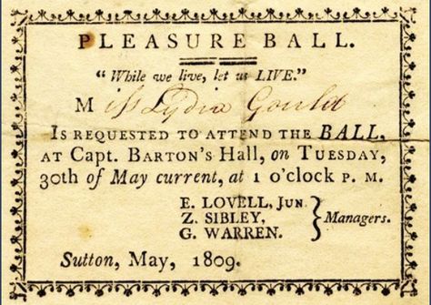 A dance invitation from the early 1800s. On The Wings Of Love, Social Dance, Regency Romance, Regency Era, Keep It Real, Old Paper, Vintage Labels, Pride And Prejudice, Vintage Ephemera