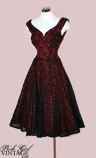 1950's Red With Black Lace Overlay Dress 1950s Red Dress, Red Dress With Black Lace, Black Lace Overlay Dress, Black Overlay, Making Clothes, Lace Overlay Dress, Overlay Dress, Vestidos Vintage, 50s Dresses