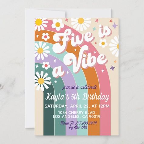 Five is a Vibe 5th Birthday Invitation  Zazzle Five Is A Vibe Birthday Invitation, High Fives And Good Vibes Birthday, Five Is A Vibe Backdrop, Five Is A Vibe Invitation, 5 Year Birthday Theme, 5 Yr Birthday Party Ideas, 5th Girls Birthday Party Ideas, 5 Is The Vibe Birthday, Fifth Birthday Themes Girl