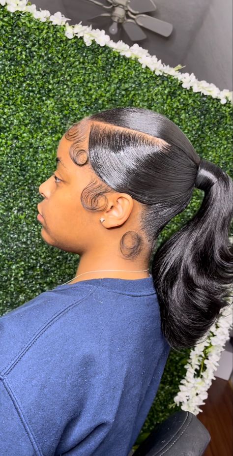 Short Sleek Ponytail, Slik Ponytail Styles With Braids, Slik Press For Black Women, Slik Press Hairstyles For Black Women Short Hair, Slick Back Barbie Ponytail, Slik Ponytail Styles Black Women, 3 Part Ponytail, Cute Ponytail Styles, Invisible Ponytail