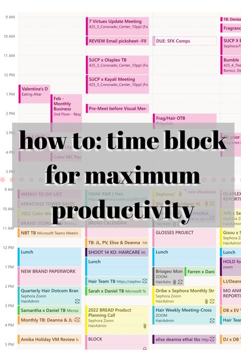 Read more about how to stay productive & how effectively adapt time blocking your calendar each week! Organize Outlook Calendar, Time Blocking Work Schedule, Time Blocking Apple Calendar, Outlook Calendar Color Scheme, Organization Work Productivity, Time Blocking With Outlook, Business Office Organization Ideas, Realtor Time Blocking, Time Blocking Tips