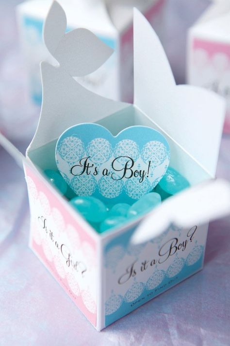 Pin for Later: 13 Pinterest-Worthy Gender Reveal Ideas Candy Evermine's candy boxes are supereasy to make, and you can fill them with your favorite treats!  Source: Evermine Gender Reveal Candy, Simple Gender Reveal, Gender Reveal Announcement, Gender Reveal Ideas, Gender Reveal Gifts, Baby Reveal Party, Gender Party, Baby Gender Reveal Party, Shower Bebe