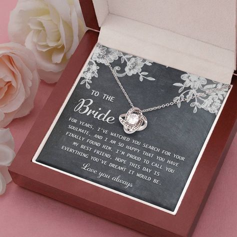 Tie the knot with your best friend on your wedding day and show your love with this beautiful Love Knot Pendant Necklace 💍❤️ Perfect for the bride, this gift symbolizes your unbreakable bond and friendship. Don't miss out on this special piece! #BrideGift #WeddingDay #BestFriend #LoveKnot #PendantNecklace #BridalJewelry #WeddingAccessories #BFF #ForeverFriendship #BrideToBe Shop Now https://bit.ly/4bJ1xlY Best Friend Love, Be Love, Moon Gifts, Love Knot, Knot Necklace, Gorgeous Gift, My Best Friend, Bride Wedding, Beautiful Love