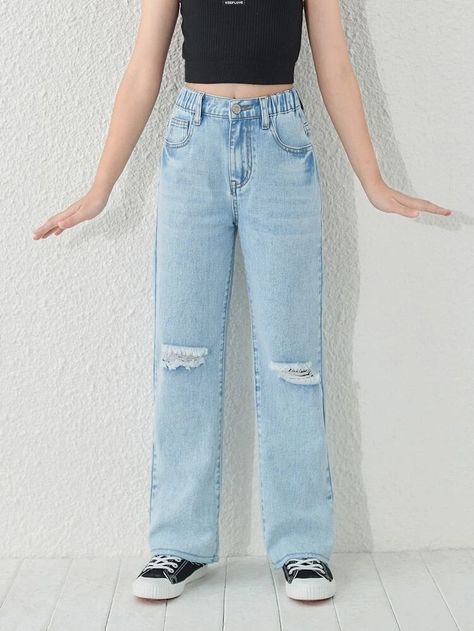 4th Grade Girls Fashion, Jeans For Girls 10-12, Kids Jeans Girls Outfit, 5th Grade Girls Outfits For School, Suit Degin, Penny Outfits, Loose Jeans Outfit, Distressed Jeans Outfit, Kids Jeans Girls