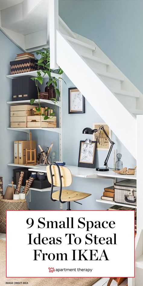 Here are nine clever small space ideas to steal from the IKEA catalog. #smallspaces #storageideas #storagesolutions #storagetips #nook #nookstorage #builtinstorage #smalllivingroom #smallspacehacks #smallspaceideas #organizingideas #IKEA #IKEAhacks Diy Kids Room, Small Space Ideas, Ikea Small Spaces, Ikea Apartments, Small Space Hacks, Wall Interior, Living Room Designs Small Spaces, Small Apartment Design, Small Space Design