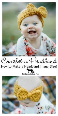 Crochet A Headband, Crochet Baby Headband Pattern, Baby Headband Sizes, Baby Headband Tutorial, Bandeau Au Crochet, Baby Headbands Crochet, Crochet Headband Pattern, Pola Amigurumi, Crochet Baby Girl