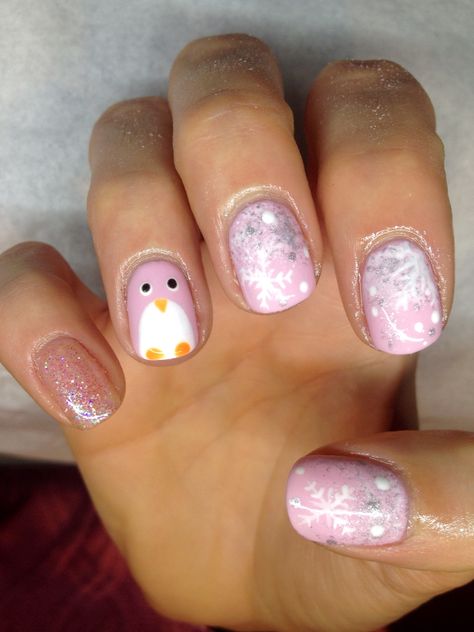 Pink penguin Pink Penguin Nails, Penguin Nails, Pink Penguin, Christmas Nail Designs, Christmas Nail, 1st Bday, Christmas Nails, Toe Nails, Dog Days