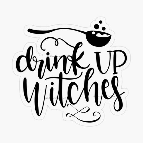 Funny Drink Names, Drink Cartoon, Witch Funny, Drink Names, Drink Up Witches, Witch Party, Witches Halloween, Halloween Sticker, Personalized Water Bottles