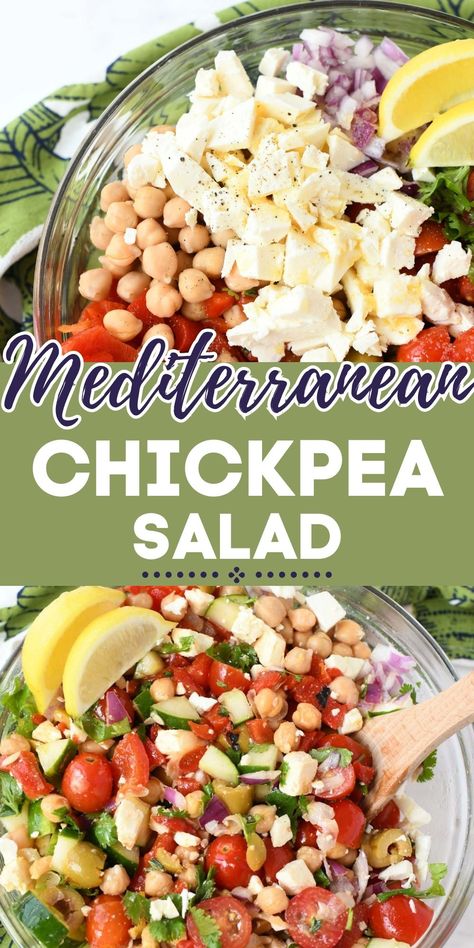 Easy To Make Salad, Chickpea Feta Salad, Chickpeas Roasted, Mediterranean Chickpea, Mediterranean Chickpea Salad, Mediterranean Salad, Chickpea Recipes, Feta Salad, Roasted Red Pepper