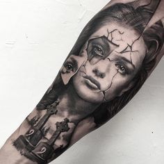 Tattoo Sleeve Women, Portrait Tattoo Sleeve, Face Tattoos For Women, Girl Face Tattoo, Full Sleeve Tattoo Design, Portrait Tattoos, Horror Tattoo, Trash Polka, Face Tattoos