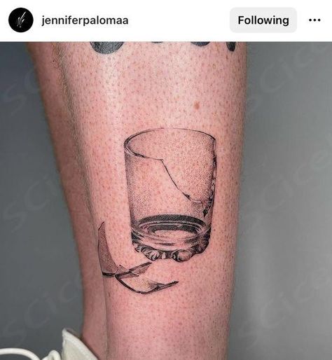 Shards Of Glass Tattoo, Whisky Glass Tattoo, Wine Glass Tattoo, Micro Realism, Glass Tattoo, Whisky Glass, Shattered Glass, Broken Glass, Realism Tattoo