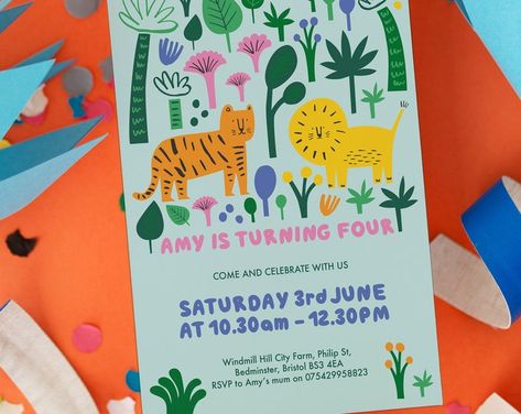 Birthday Invitations Pink, Kids Birthday Invitation Card, Jungle Birthday Invitations, Jungle Invitations, Invitations Pink, Kids Birthday Invitation, Fun Invitations, Jungle Birthday, Party Invitations Kids