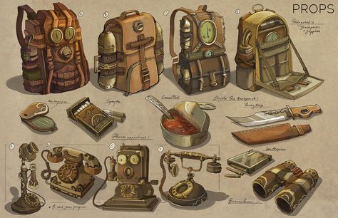 Feng Zhu Design: FZD Term 3 Entertainment Design 2017 Fantasy Props Art, Fantasy Bag Concept Art, Fzd Design, Adventure Concept Art, Artificer Aesthetic, Feng Zhu Design, Feng Zhu, Props Design, 3d Karakter