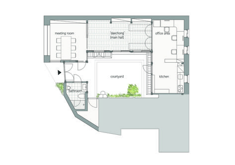 Hanok – The remodeling of a traditional Korean house Korean House Plan, Modern Japanese House Floor Plan, Courtyard Japanese, Korean Style House, Modern Korean House, Japanese House Floor Plans, Korean Homes, Korea Architecture, Floor Architecture