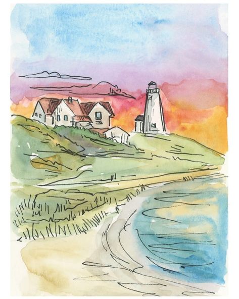 Cape Cod Painting, Prophetic Painting, Ocean Art Painting, Artisan Market, Doodle Art Flowers, Maine Art, Holiday Market, Pen And Watercolor, Watercolor Inspiration