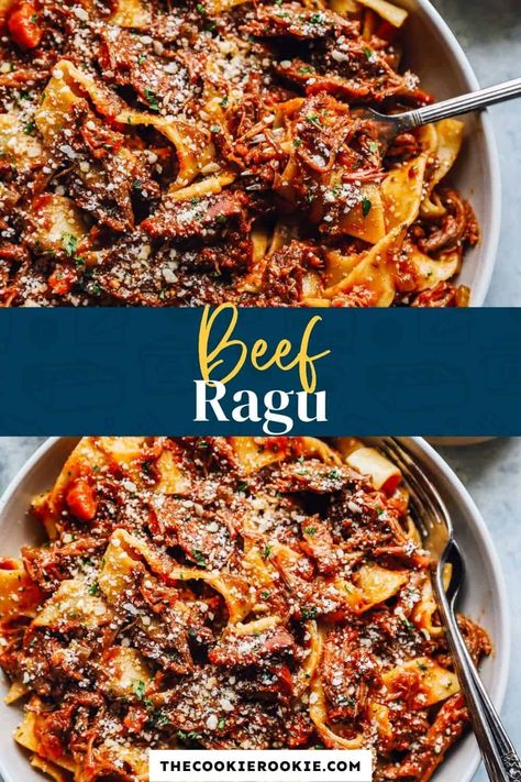 Cozy, comforting and packed with flavor, this Beef Ragu is so satisfying! Chuck roast cooked low and slow in a rich tomato and red wine sauce - pure joy! Beef Ragu Recipe Instant Pot, Shin Beef Recipes, Korean Chuck Roast, Recipes Using Chuck Roast Meat, Chuck Roast Ragu, Recipes With Beef Chuck Roast, Beef Rump Roast Recipes, Ragu Instant Pot, Recipe With Chuck Roast