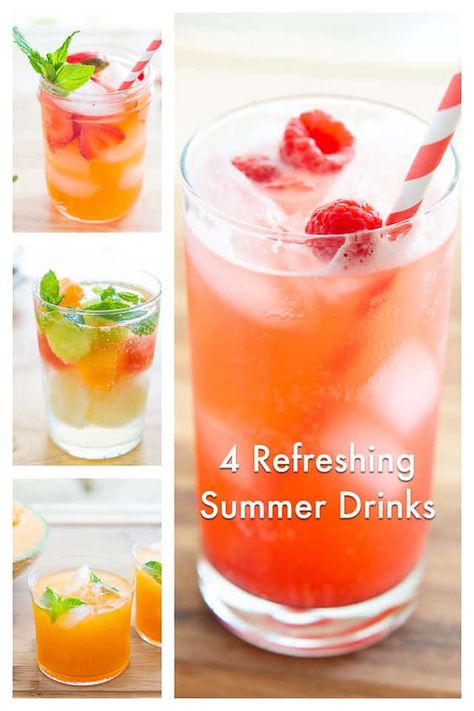 4 Refreshing Summer Drinks - All Non Alcoholic and Easy to Make! #drinks #summer #recipe #summerdrinks #nonalcoholic Summer Drink Recipes Nonalcoholic, Refreshing Summer Drinks Nonalcoholic, Drinks To Make At Home, Popular Summer Drinks, Summer Drinks Alcohol Recipes, Summer Drinks Nonalcoholic, Drinks Nonalcoholic, Cocktails Summer, Drinks To Make