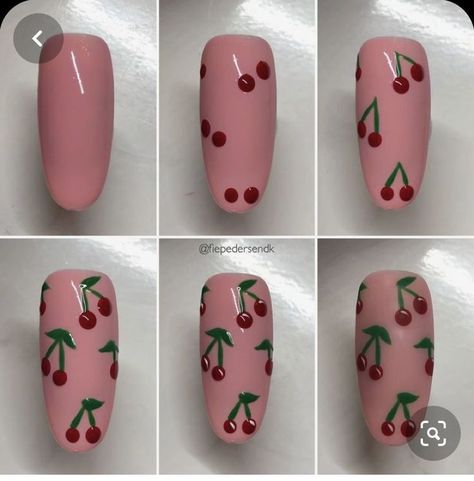 Beginner Nail Designs, Argyle Nails, Nails Burgundy, Cherry Nail Art, Quick Nail Art, Fruit Nail Art, Unghie Nail Art, Nail Drawing, Nail Designs Tutorial