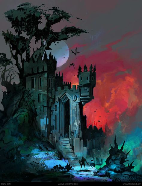 ArtStation - Castle Gate, Maxime Desmettre Vampire Castle, Castle Illustration, Castle Drawing, Castle Background, Castle Painting, Castle Gate, Castle Art, Fantasy Castle, Fantasy Art Landscapes